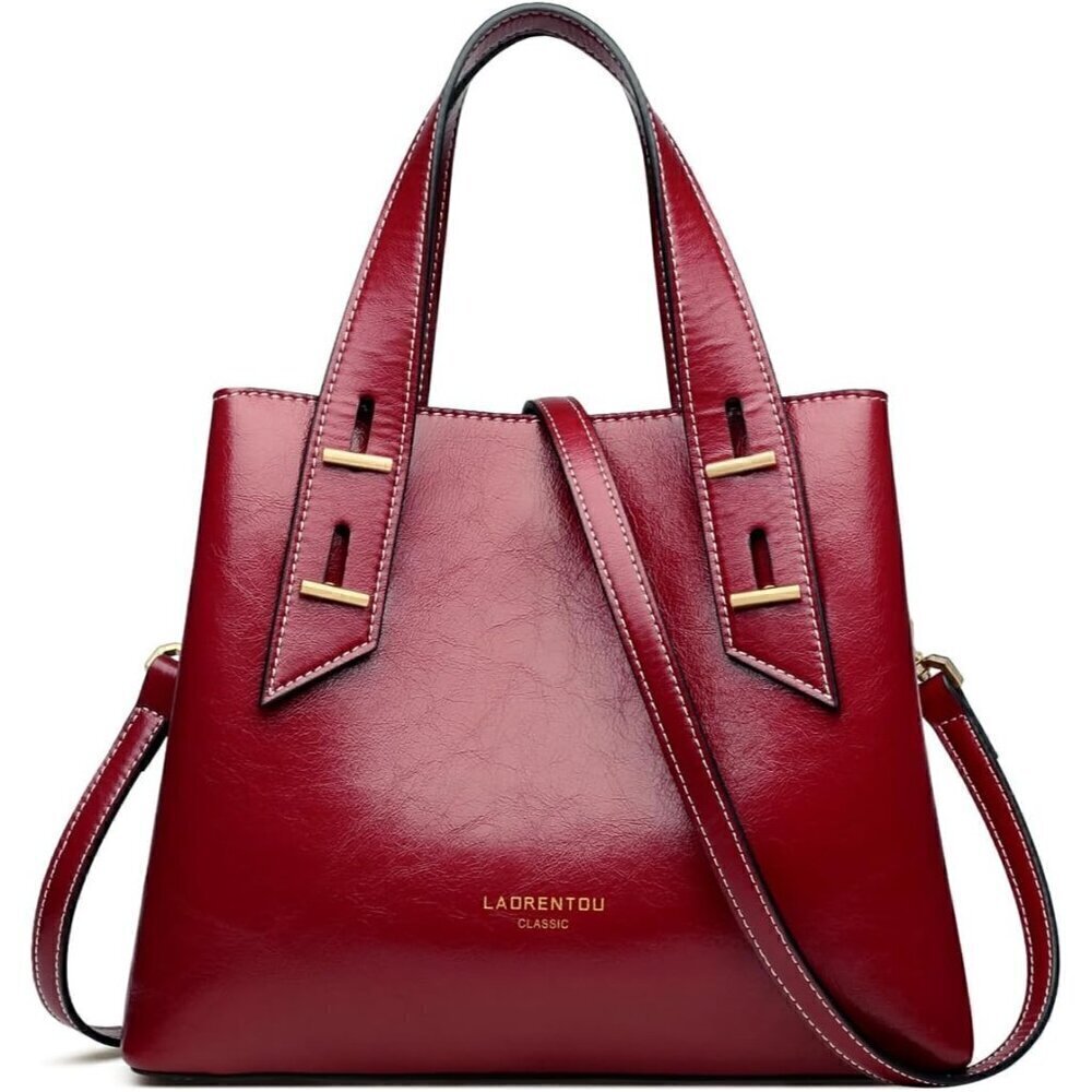 🆕 Women Red Cow Leather Tote Handbag Top-Handle Shoulder Work Purse Pocketbook